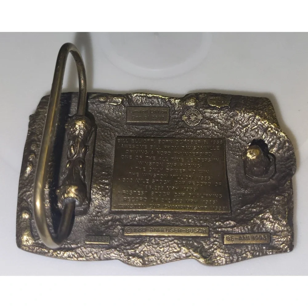 Anheuser-Busch Belt Buckle Mens Bronze Bill Elliott NASCAR Limited Ed Vintage